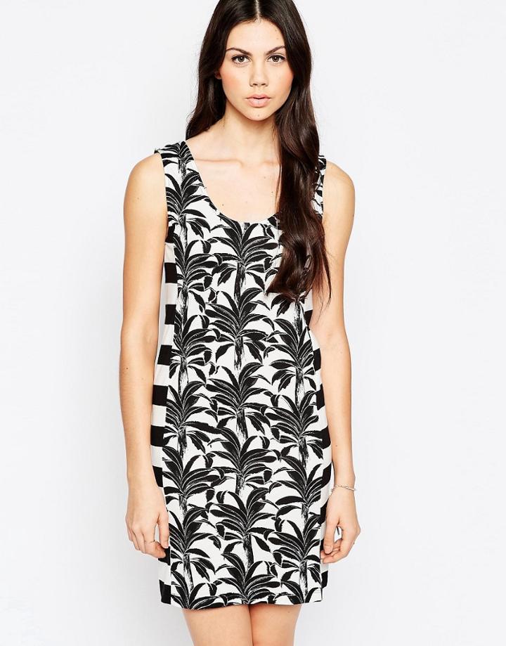 See By Chloe T-shirt Dress In Palm And Stripe Print - Black And White