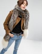 Asos Extra Long Faux Fur Scarf With Contrast Ends - Brown