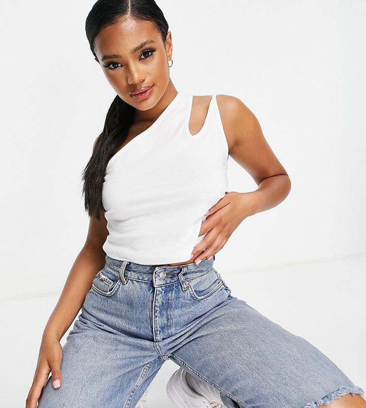 Asyou Cut Out One Shoulder Jersey Top In White