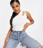Asyou Cut Out One Shoulder Jersey Top In White