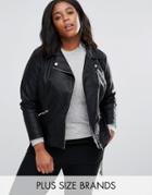New Look Plus Leather Look Biker Jacket - Black
