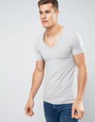 Asos Extreme Muscle Fit T-shirt With Deep V Neck And Stretch In Gray - Gray