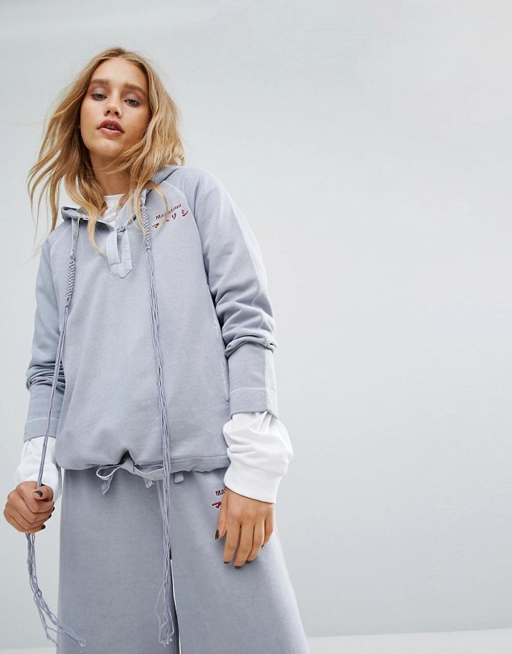 Maharishi Longline Hoodie With Front Logo - Blue