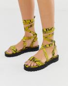 Asos Design Faster Leather Chunky Tie Leg Sandals In Yellow Snake - Yellow