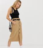 Bershka Utility Midi Skirt With Belt In Brown - Brown