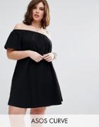 Asos Curve One Shoulder Mini Swing Dress - Black