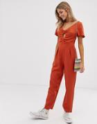 Asos Design Double Knot Linen Peg Leg Jumpsuit-pink