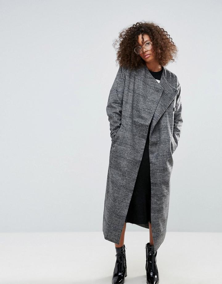 Monki Check Longline Coat - Multi