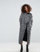 Monki Check Longline Coat - Multi
