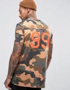Asos Longline T-shirt With All Over Camo Print And 99 Back Print - Gre