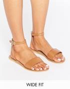Asos Flique Wide Fit Leather Flat Sandals - Tan