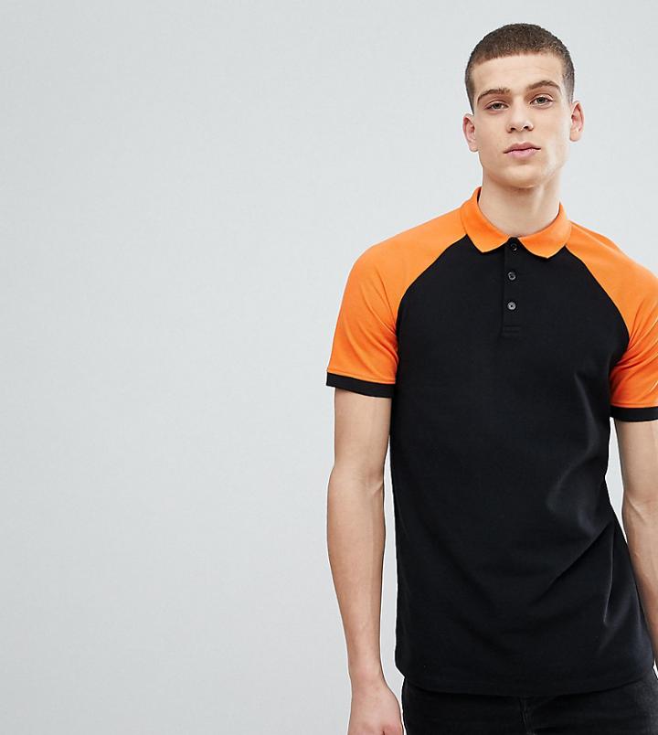 Asos Design Tall Pique Contrast Raglan Polo - Multi