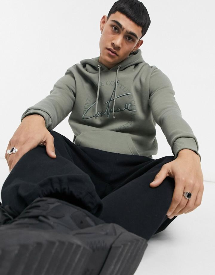 The Couture Club Slim Fit Archive Update Embroidered Hoodie In Green