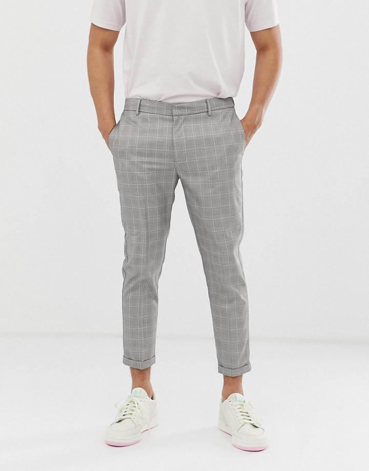 New Look Smart Pants In Light Gray Check - Gray