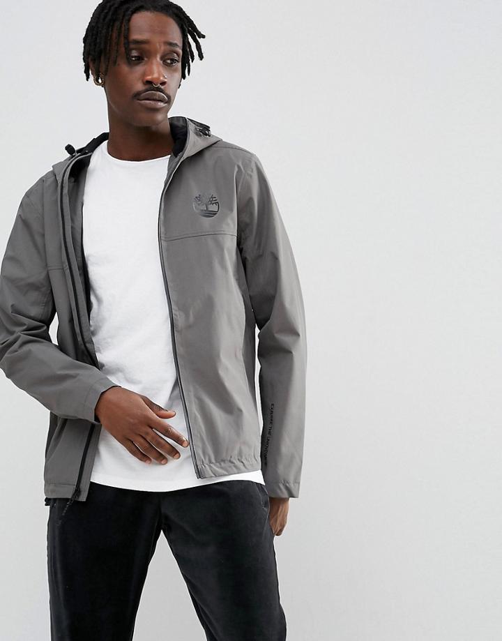Timberland Full Zip Shell Jacket Hood Logo In Gray - Gray