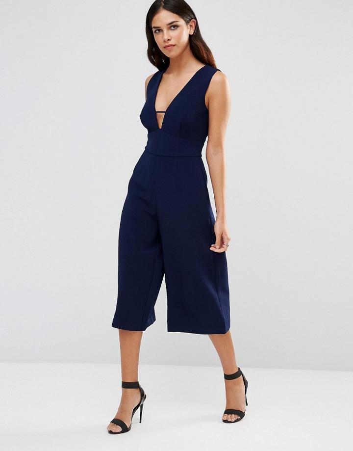 Adelyn Rae Plunge Neck Jumpsuit - Navy