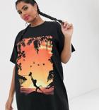 Disney The Lion King X Asos Design Curve T-shirt Dress With Iconic Sunset Print - Black