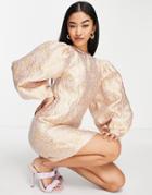 Pieces Volume Sleeve Jacquard Mini Dress In Pink