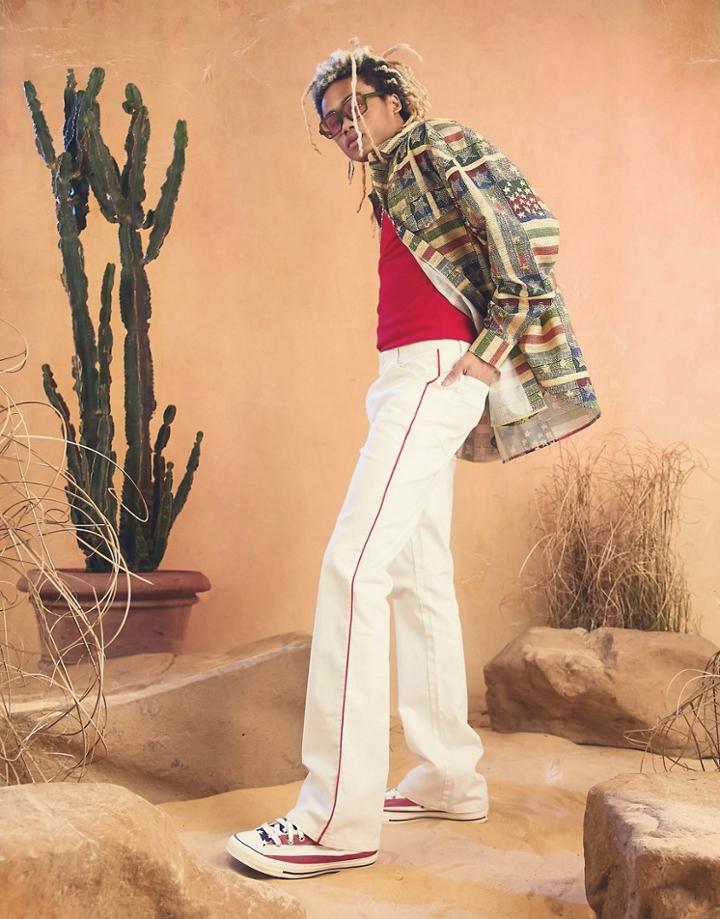 Asos Design Flare Pants With Embroidered Patch In Off-white