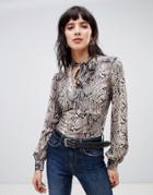 Stradivarius Bow Side Blouse In Snake Print - Multi