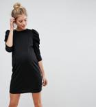 Asos Maternity Crepe Mini Dress With Puff Sleeves - Black