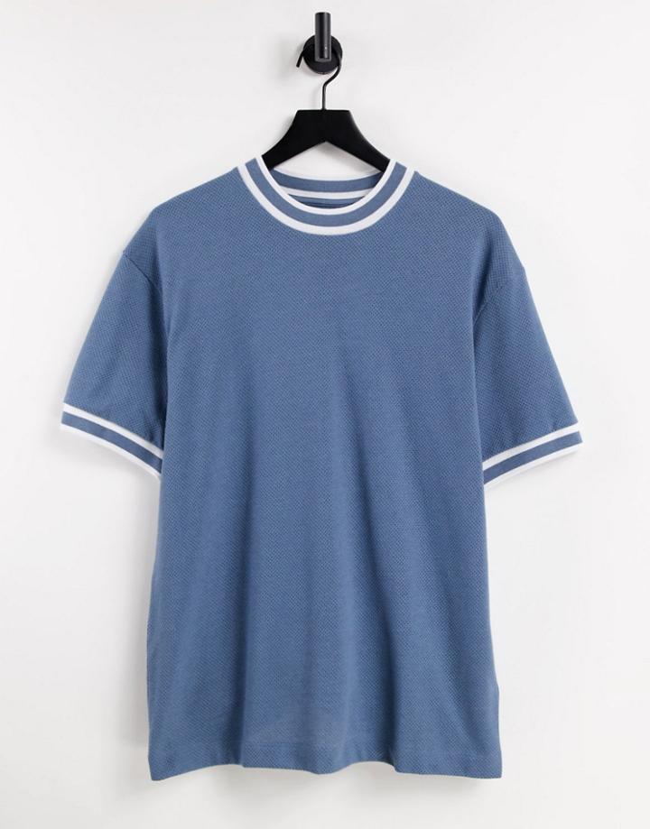 Topman Oversized T-shirt With Ringer Tee Airtex Fabric In Blue-blues