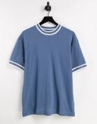 Topman Oversized T-shirt With Ringer Tee Airtex Fabric In Blue-blues