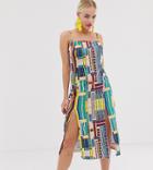 Asos Made In Kenya Cami Dress With Splits In Grid Print-multi