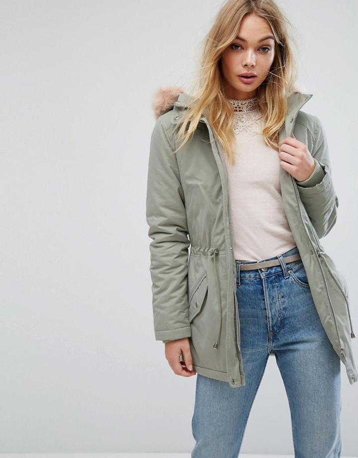 Oasis Faux Fur Hooded Parka Coat - Green