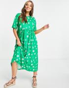 Asos Design Oversized Midi Smock Dress In Green Daisy Floral Print