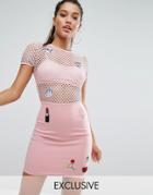 Naanaa Jumbo Mesh Mini Dress With Patches - Pink