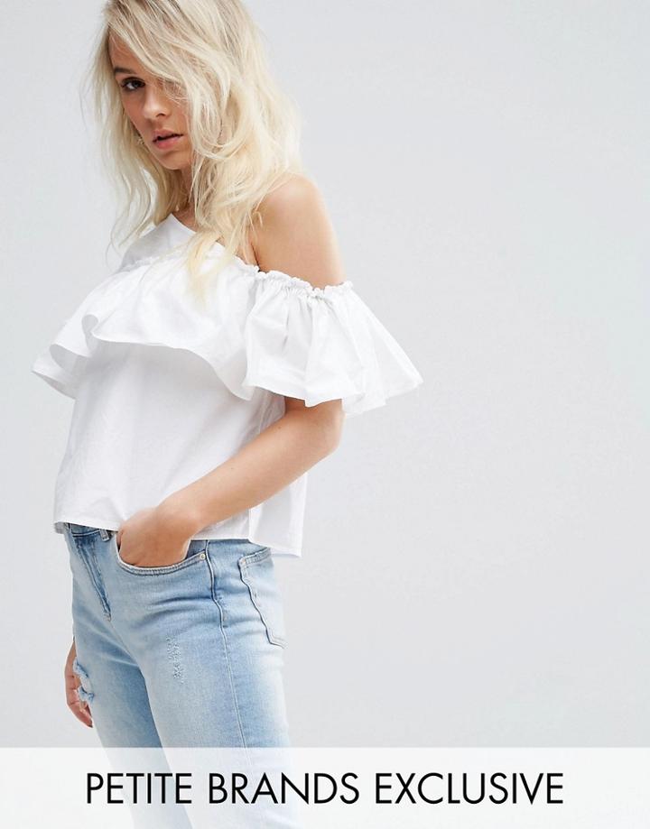 Noisy May Petite One Shoulder Ruffle Top - White