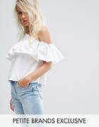 Noisy May Petite One Shoulder Ruffle Top - White