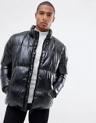 Brave Soul Padded High Shine Puffer Jacket - Black