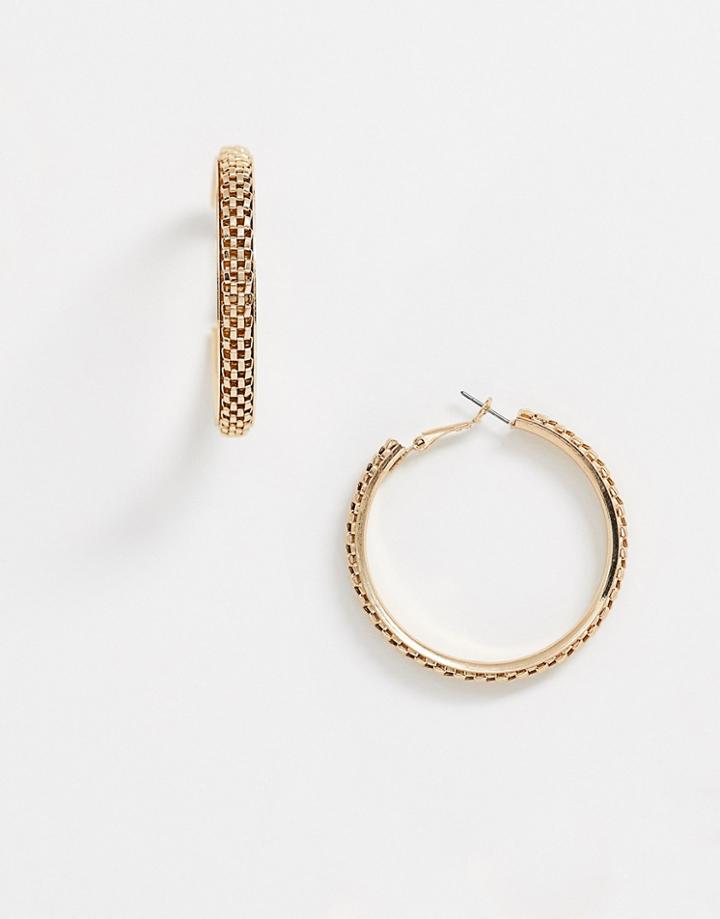 Asos Design Hoop Earrings In Mesh Chain Design In Gold Tone