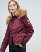 Noisy May Faux Fur Padded Parka - Red