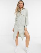 Lola May Maxi Shirt Dress In Mint Green