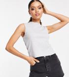 Threadbare Petite Ribbed High Neck Crop Top In Gray-grey