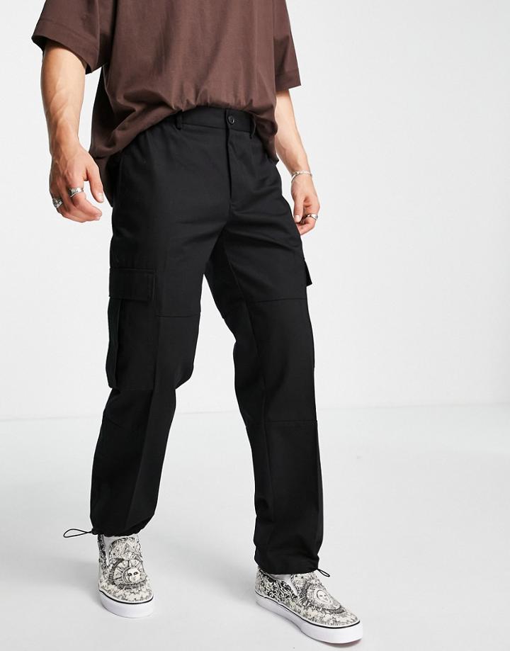 Topman Wide Leg Cargo Pants In Black