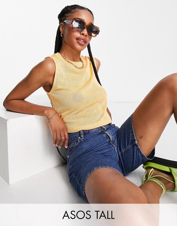 Asos Design Tall Relaxed Sleeveless Tank In Texture In Orange-white