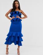 True Violet Black Label Frill Layer Bandeau Midaxi Dress In Cobalt Blue - Blue