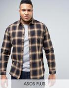 Asos Plus Regular Fit Check Shirt In Brown - Brown