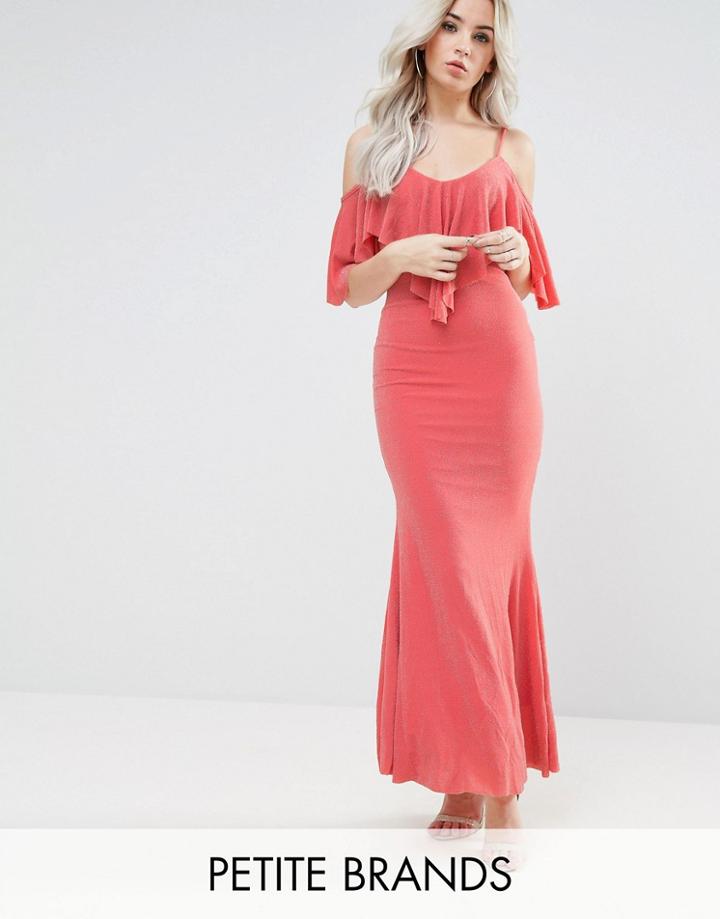 City Goddess Petite Maxi Dress With Frill Detail - Orange