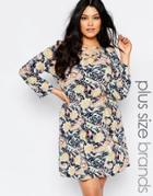 Club L Plus Shift Dress With Lace Up Front In Paisley Print - Paisley