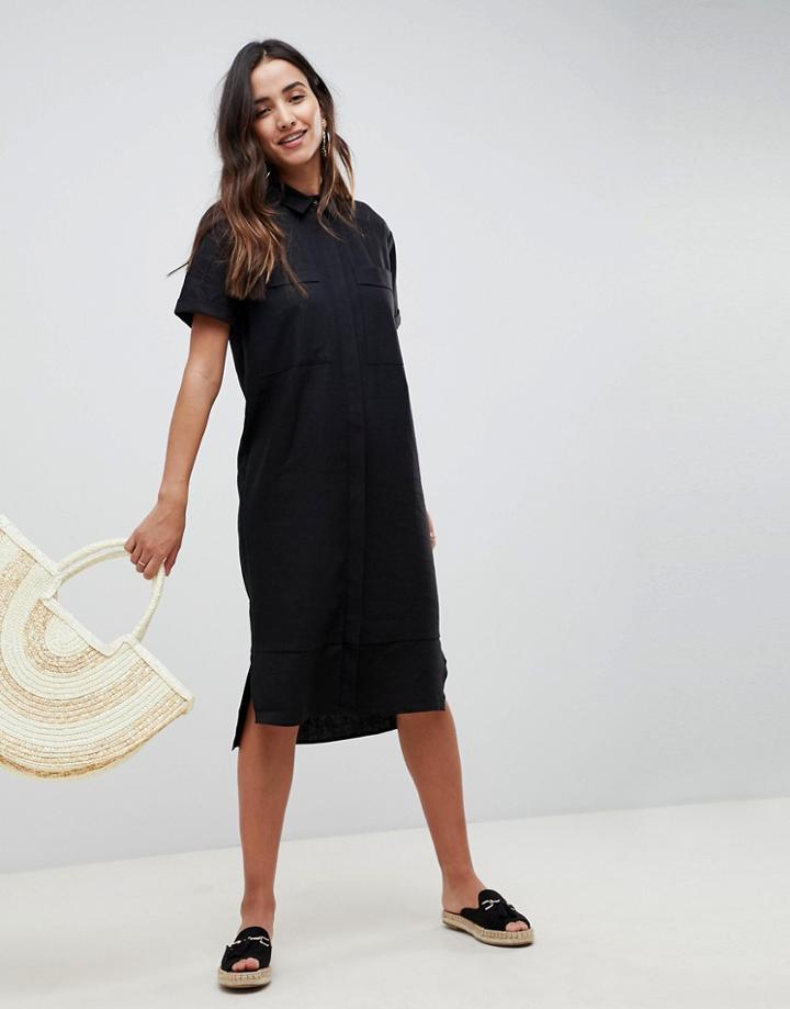 Asos Casual Chuck On Utility Midi Shirt Dress - Black