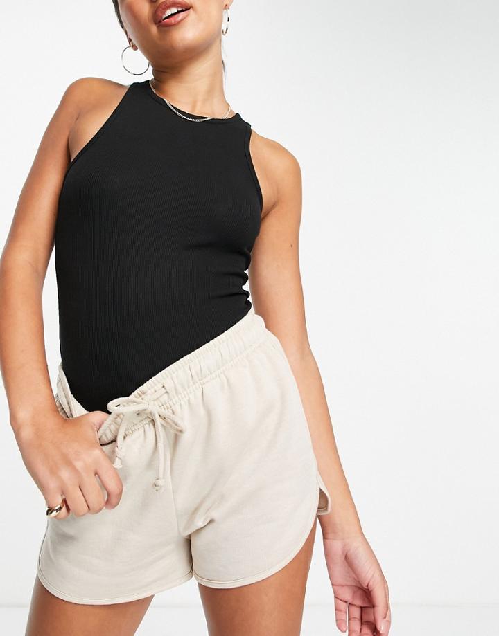 Topshop 90s Jersey Runner Short In Stone-neutral