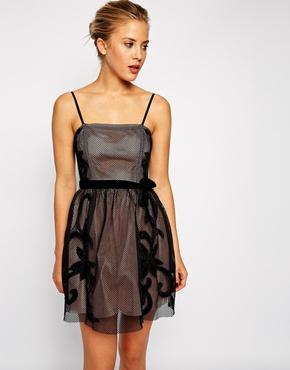 Asos Mesh Applique Prom Dress - Black