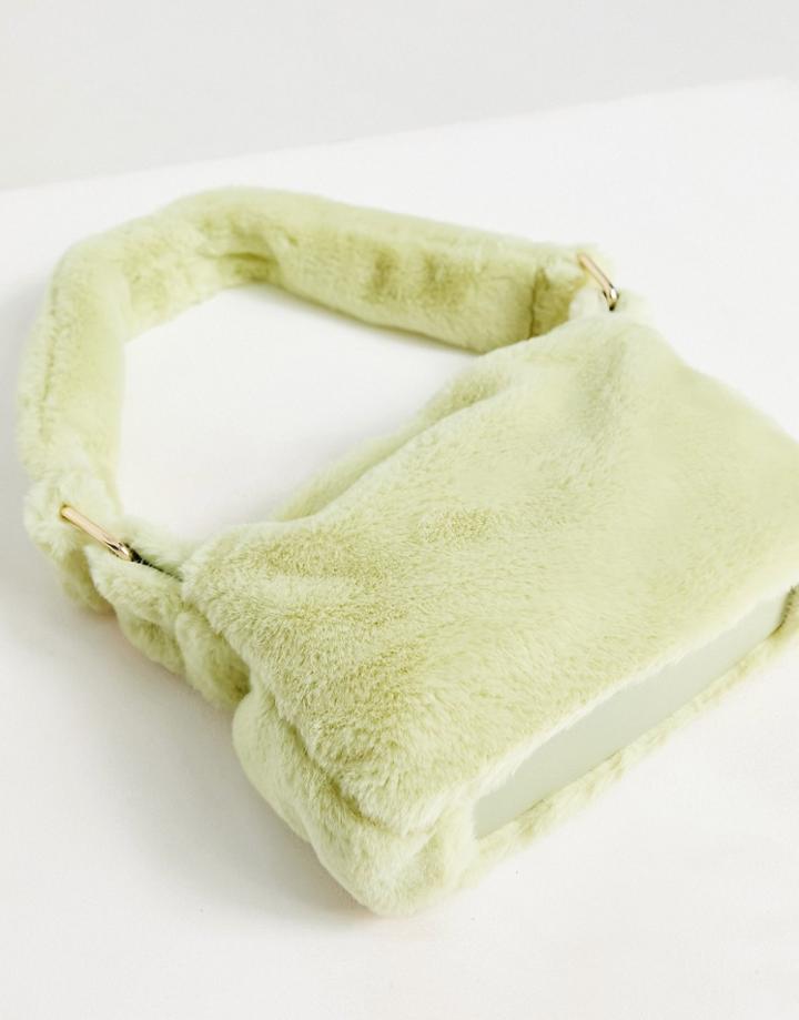 Asos Design 90s Shoulder Bag In Lime Faux Fur-green