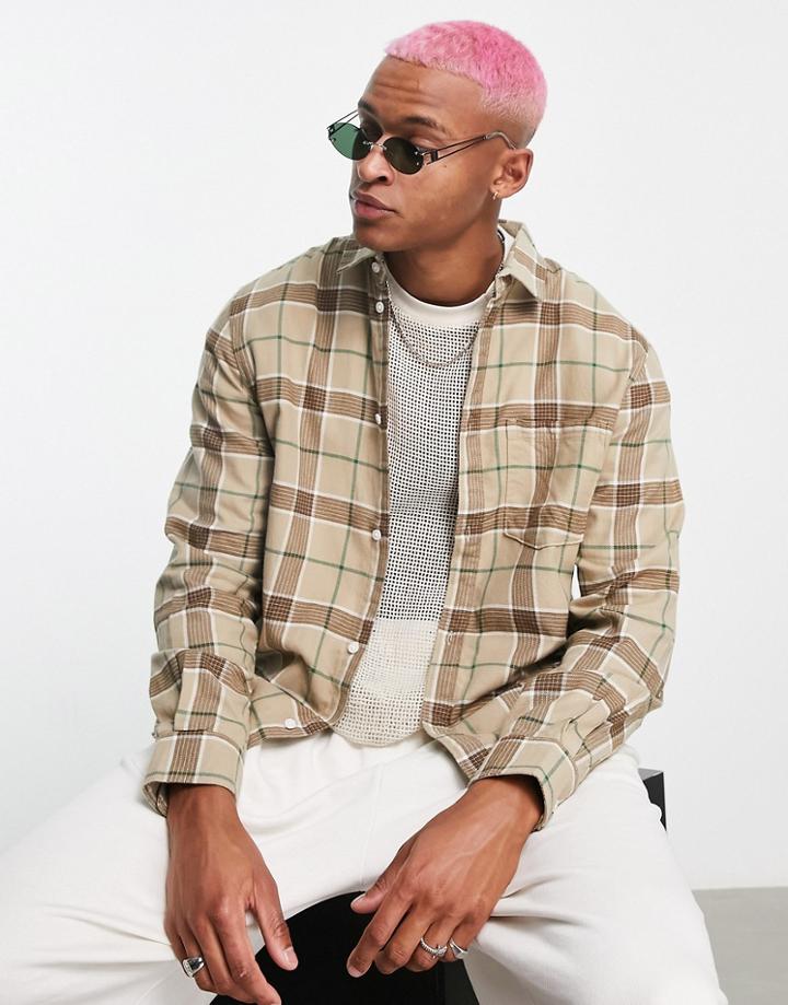 Weekday Wise Plaid Shirt In Beige-neutral