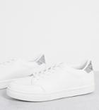 London Rebel Wide Fit Minimal Lace Up Bridal Sneakers In White With Silver-multi